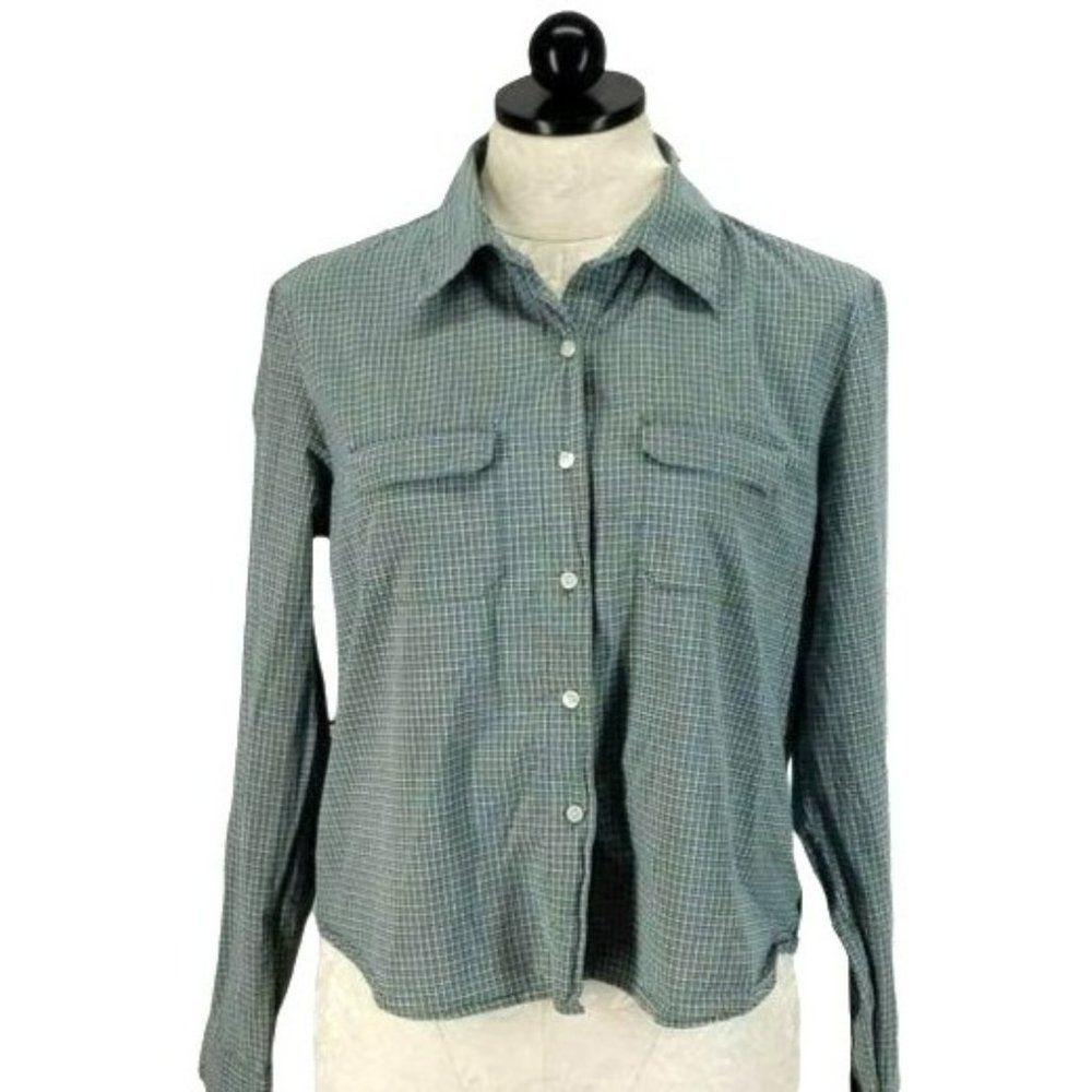 American Eagle Boy's Green‎ Plaid Button Down Long Sleeve Shirt Large